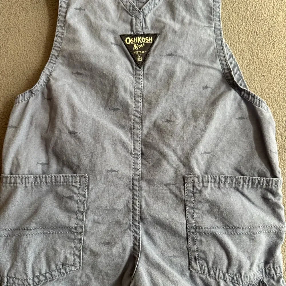 Oshkosh BGosh Kids Overalls Shorts 3T Blue‎ Sharks Cotton Romper One Piece